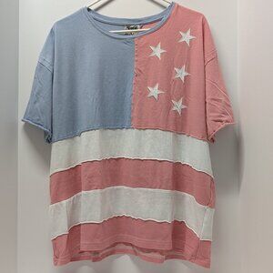 Vocal Y3524S Flag Star Stripe Raw Edge Short Sleeve Tee